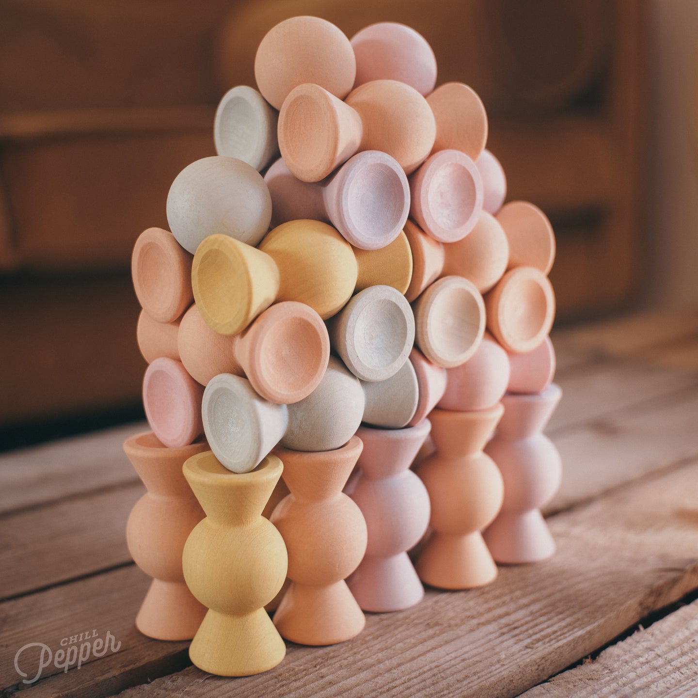 Chill Pepper Sweets wooden stacking game - An intrinsic stack with the interlocking capabilities of the Sweets